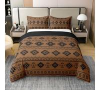 Homewish Coton Housse de Couette 200x200 Enfant Aztèques du Sud-Ouest,Parure de Lit Boho Occidental,Sets de Housses de Couettes Tween Garçons Filles Navajo Modèle Tribal Géométrique Ethnique Brun