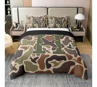 Homewish Coton Housse de Couette 200x200 Enfant Camo Canard,Parure de Lit Camouflage,Sets de Housses de Couettes Adultes Femmes Hunter Personnalisé Initial H,Couvre Lit Lettre Armée Verte Militaire
