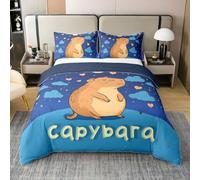 Homewish Coton Housse de Couette 200x200 Enfant Capybara Mignon,Parure de Lit Galaxie du Ciel Étoilé,Couvre Lit Enfants Filles Garçons Nuit Noire Étoile Impression Charmant Castor Animaux Sauvages