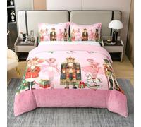 Homewish Coton Housse de Couette 200x200 Enfant Casque-Noix,Parure de Lit Adolescent Fille Rose Noël,Literie Enfants Adultes Princesse Rose Ballet,Couvre Lit Étoiles Carousel Soldat Noël Pin Tree
