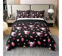 Homewish Coton Housse de Couette 200x200 Enfant Fraise Axolotl,Parure de Lit Enfants Adultes Salamandre Mignonne,Sets de Housses de Couettes Cœurs d'amour Roses,Couvre Lit Cartoon Fruit Vie de Mer