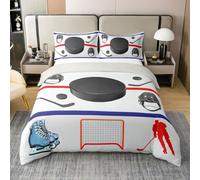 Homewish Coton Housse de Couette 200x200 Enfant Hockey sur Glace,Parure de Lit Motif de Jeu de Balle,Couvre Lit Filles Jeux Sportifs de Casque de Hockey Ballon Jeux Compétitifs Travail D'Équipe