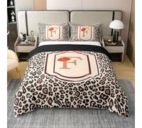 Homewish Coton Housse de Couette 200x200 Enfant Imprimé Léopard | Parure de Lit Lettre Initiauxe F Sets de Housses de Couettes Rayé Rouge Nœud Et Lèvres Couvre Lit