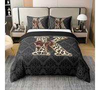 Homewish Coton Housse de Couette 200x200 Enfant Imprimer la Lettre Initiale Du Gépard,Parure de Lit Crâne Antique Noir Goth de Damask,Literie Personnalisé Lettre K Brun Bow Floral Victorien Monogrammé