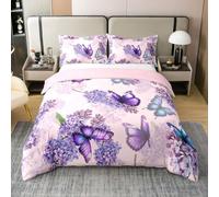 Homewish Coton Housse de Couette 200x200 Enfant Papillon Lavande Parure de Lit Papillon coloré Sets de Housses de Couettes Esthétique Papillons Couvre Lit Floraux Lavande GroovyRose