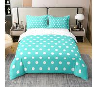 Homewish Coton Housse de Couette 200x200 Enfant Turquoise Blanc Polka Dot,Parure de Lit Adultes Modern Boho Accents,Sets de Housses de Couettes Dots Géométriques Imprimés Artisanat Rustique