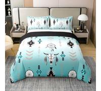 Homewish Coton Housse de Couette 200x200 Enfant Western Parure de Lit Crâne Longhorn Sets de Housses de Couettes Attrape-Rêves Couvre Lit Sud-Ouest Aztèque