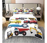 Homewish Coton, Housse de Couette 200x200 Excavateurs, Ensemble de literie Tracteur de Chantier pour Enfants, Parure de lit Camions d'équipement, Bulldozer Véhicule Carnet de Bord Voiture