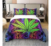 Homewish Coton, Housse de Couette 200x200 Feuille de Marijuana, Ensemble de literie Feuilles de Cannabis, Parure de lit Marijuana Herbe Ganja, Housse de Couette Feuille colorée Lumineuse