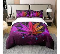 Homewish Coton, Housse de Couette 200x200 Feuilles de Cannabis, Parure de Lit l'herbe de Marijuana, Ensemble de Literie Plante Colorée de Bohème pour Garçons Filles Ados Jeunes, 2 Personnes