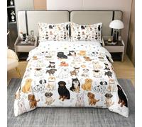 Homewish Coton Housse de Couette 220x240 Chien, Ensembles de Literie I Love Dogs, Parure de Lit Carlin Corgi Shiba Chiot pour Enfants Garçons Filles, Décoration de Chambre Animaux Kawaii
