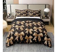 Homewish Coton Housse de Couette 220x240 Enfant Bowtie,Parure de Lit Impression Léopard,Sets de Housses de Couettes Filles Femmes Gépard Animal Sauvage Peau Motif Arc Coquette Mode Princesse Bowknot