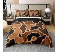 Homewish Coton Housse de Couette 220x240 Enfant Camo Étoiles Imprimer,Parure de Lit Camouflage,Sets de Housses de Couettes Adultes Femmes Armée Jaune Brun,Couvre Lit Guerre Militaire