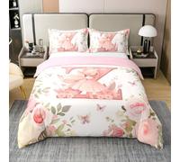Homewish Coton Housse de Couette 220x240 Enfant Cartoon Lettre Initiale Z, Parure de Lit Fée de Rêve Rose, Sets de Housses de Couettes Jardin de Fée de Rêve, Couvre Lit Fleur de Rose des Papillons