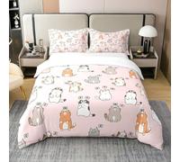 Homewish Coton, Housse de Couette 220x240 Enfant Chat, Ensemble de Literie Chat Papillon Kawaii pour Filles Enfants Ados, Parure de Lit Mignon Chaton Garfield, 2 Taies d'oreiller, Rose