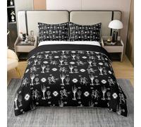 Homewish Coton Housse de Couette 220x240 Enfant Occidental, Parure de Lit Cowboy Wild West, Sets de Housses de Couettes Aztèque du Sud-Ouest, Couvre Lit Cactus de Cheval de Ferme Rustique,Noir Blanc