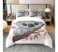 Homewish Coton, Housse de Couette 220x240 Fille Koala, Parure de Lit Koala Mignon, Ensemble de Literie Rose des Cerisiers pour Enfants, Literie Imprimé Papillon Branches Feuilles