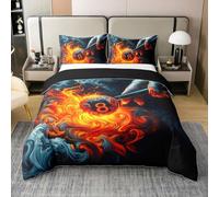 Homewish Coton Housse de Couette 240 x 260 Enfant 8 Boules, Parure de Lit Billard Balls Cool Pool Player, Sets de Housses de Couettes Billard Table Balls, Couvre Lit Billard Cue Noir