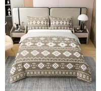 Homewish Coton Housse de Couette 240 x 260 Enfant Aztèques du Sud-Ouest, Parure de Lit Boho Occidental, Sets de Housses de Couettes Navajo, Couvre Lit Modèle Tribal Géométrique Ethnique Brun