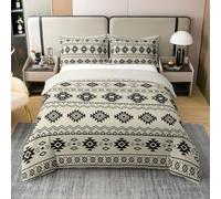 Homewish Coton Housse de Couette 240 x 260 Enfant Aztèques du Sud-Ouest, Parure de Lit Boho Occidental, Sets de Housses de Couettes Garçons Navajo, Couvre Lit Modèle Tribal Géométrique Ethnique Beige