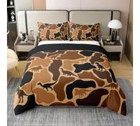 Homewish Coton Housse de Couette 240 x 260 Enfant Camo Dino,Parure de Lit Camouflage,Sets de Housses de Couettes Adultes Adolescents Femmes Armée Jaune Brun Dinosaure,Couvre Lit Animaux Militaires
