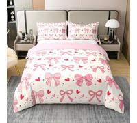 Homewish Coton Housse de Couette 240 x 260 Enfant Coquette de Fille Adolescente,Parure de Lit Arc Rose Clair,Literie Arc de Princesse Rêveuse,Couvre Lit Préppy Rouge Love Heart Bowknot