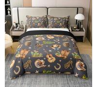 Homewish Coton Housse de Couette 240 x 260 Enfant Cowboys Occidentaux Vintage,Parure de Lit Boy Fille Mignon Cowboy Boot Hat,Sets de Housses de Couettes Stars Guitar Cactus,Couvre Lit Country Music