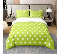 Homewish Coton Housse de Couette 240 x 260 Enfant Grass Vert Polka Dot,Parure de Lit Filles Bébés Jeunes Accent Boho Moderne,Couvre Lit Imprimé de Points Géométriques Artisanat Rustique