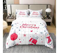 Homewish Coton Housse de Couette 240 x 260 Enfant Noël,Parure de Lit Bonhomme de Neige Mignon,Couvre Lit Décor de Noël Dessiné À la Main Enfants Garçons Filles Adultes Bleu Blanc Vacances d'hiver