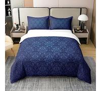 Homewish Coton, Housse de Couette 240x260 Fleurie Indigo Ombre, Ensemble de Literie Boho Paisley Damassée, Parure de Lit Vintage Victorienne Baroque pour Adultes Hommes Femmes