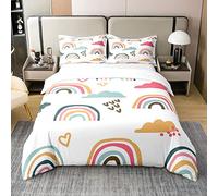 Homewish Coton, Housse de Couette Arc-en-Ciel 220x240 pour Enfants, Ensemble de Literie Arc-en-Ciel Coloré pour Filles, Parure de Lit Soleil et Étoiles, Ensemble de Lit Rayures Graffiti
