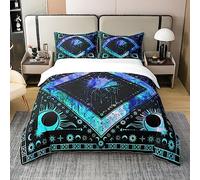 Homewish Coton, Housse de Couette Attrape-Rêves Boho 240x260, Ensemble de Literie Hippie Soleil et Lune, Parure de Lit Bohemian Exotique, Ensemble de Lit Psychédélique Cosmos Nebula
