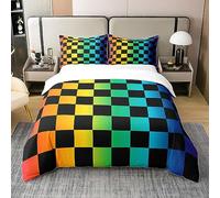 Homewish Coton, Housse de Couette Buffalo Plaid Check 200x200 pour Enfants Garçons Filles, Parure de Lit Aux Couleurs Dégradées, Ensemble de Literie Carrée Géométrique, 2 Taies d'oreiller