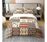 Homewish Coton, Housse de Couette Cheval Western 220x240 pour Cadeaux Cow-Boy, Ensemble de Literie Boho Aztèque du Sud-Ouest pour Garçon Homme, Parure de Lit Plume Attrape-Rêve Tribal