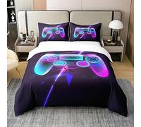 Homewish Coton, Housse de Couette Gaming 140x200 Garçon, Ensemble de Literie Nouveauté Style Science-Fiction, Parure de Lit Jeux Vidéo, Couvre-Lit Manette de Jeu Vidéo Bleu Pourpre