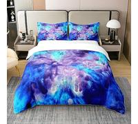 Homewish Coton, Housse de Couette Marbrée Marine 140x200, Ensemble de Literie Bleu, Parure de Lit Coloré Trippy Smoky Spiral Grunge, Aquarelle Art Abstrait, Couvre-Lit Sarcelle Violette