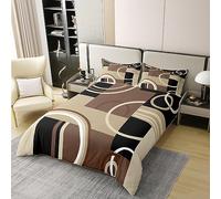 Homewish Coton, Housse de Couette Moderne Brune Grise Noire, Ensemble de Literie Géométrique pour Garçons Filles, Parure de Lit 220x240 Géométrique À Rayures, Couvre-Lit Abstraite Carrée