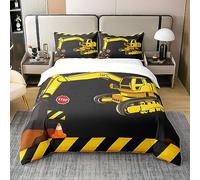 Homewish Coton, Housse de Couette Pelleteuse 220x240, Ensemble de Literie Construction, Parure de Lit Équipement de Construction Urbaine, Couvre Lit Véhicule de Construction, Jaune Noir