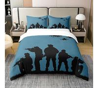 Homewish Coton, Housse de Couette Soldats 220x240, Ensemble de Literie Hélicoptère pour Enfants Garçons Ados, Parure de Lit Thème du Combat Militaire, Ensemble de Lit Bleu Ombre Noir