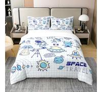 Homewish Coton, Housse de Couette Voyage dans l'espace 140x200 pour Enfants, Ensemble de Literie Drôle de Vie D'Extraterrestre, Parure de Lit Astronaute - Vaisseau Spatial - Imprimé