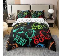 Homewish Coton Lavé, Housse de Couette 200x200 Manette de Jeux pour Garçons Ados, Ensemble de Literie pour Jeux Vidéo, Parure de Lit Joueur Hippie Moderne, Réversible, Doux et Respirant