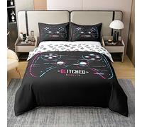 Homewish Coton Lavé, Housse de Couette 220x240 Manette de Jeux pour Garçons, Parure de Lit Jeux Vidéo Modern, Ensemble de Literie Boutons d'action Colorés pour Enfants, Réversible, Noir