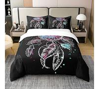 Homewish Coton Lavé, Housse de Couette Attrape-Rêves 220x240 pour Filles, Ensemble de Literie Bohème Attrape-Rêves, Parure de Lit Plumes Mandala, Ensemble de Lit Style Indien Exotique