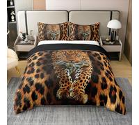 Homewish Coton Leopard Parure de Lit 3D Leopard Housse de Couette Peau de Léopard Imprimé Literie Set Afrique Animal Drap Set 2 Taies d'oreiller,220x240