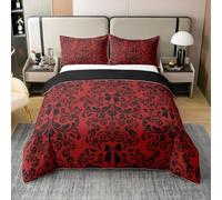 Homewish Coton Noeud Noir Parure de Lit 240 x 260,Brocart Vintage Literie Set Adulte Cadeau pour Les Enfants,Groovy Fleur Floral Housse de Couette,Bohème Vintage Victoria Couvre Lit,Réversible