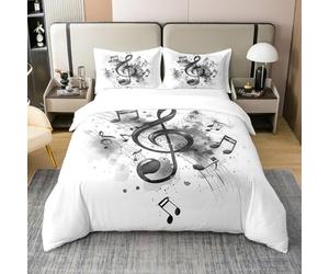 Homewish Coton Notes Housse de Couette 220x240,Musique Parure de Lit,Encre Polka Dot Classic Country Music Thème Literie Set,Modern Minimaliste Esthétique Musique Bois Bar Concerto Lit Set