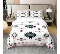 Homewish Coton, Parure de Lit 240x260 Sud-Ouest, Housse de Couette Géométrique, Ensemble de Literie Flèche Tribale Ethnique, Ensemble de Lit Décor de Chambre Occidentale, Rouge Et Blanc