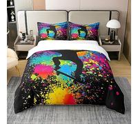 Homewish Coton, Parure de Lit Enfant Skateboard 220x240 Garçon Ado, Housse de Couette Hip Hop, Ensemble de Literie Hippie Arc-en-Ciel Coloré, Housse Couette Graffiti Art Abstrait, Doux