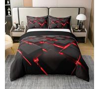 Homewish Coton Rouge Géométrique Couvre Lit,Ensemble de Literie À Carreaux Abstrait Moderne,Impression 3D en Nid d'abeille Housse de Couette 240 x 260,Couvre Lit Géométrique en Nid d'abeille