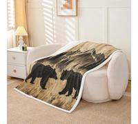 Homewish Couverture 100x130cm Enfant Cabine Rustique,Plaid Canape Ours de Forêt de Campagne de Ferme,Couverture Polaire Chasse À Thème Faune Forestière Garçons Filles Décor en Bois Vintage